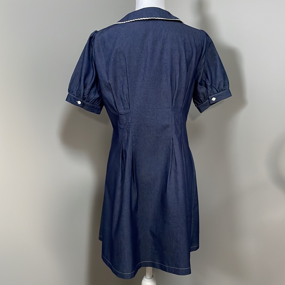 ALLEGRA K DENIM PUFF SLEEVE BUTTON FRONT FLARE A-LINE MINI DRESS - Picture 6 of 14